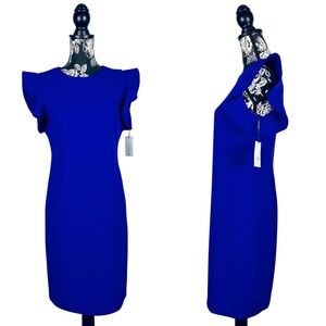 NWT Calvin Klein royal blue flutter sleeve stretch sheath dress size 8